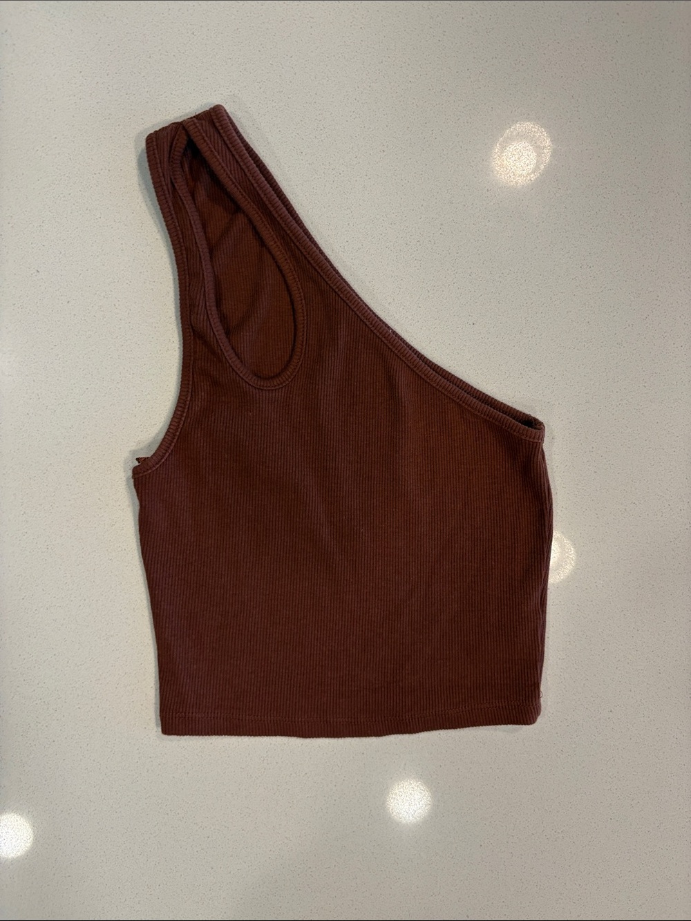 Zara Chocolate Brown One-Shoulder Ribbed Crop Top